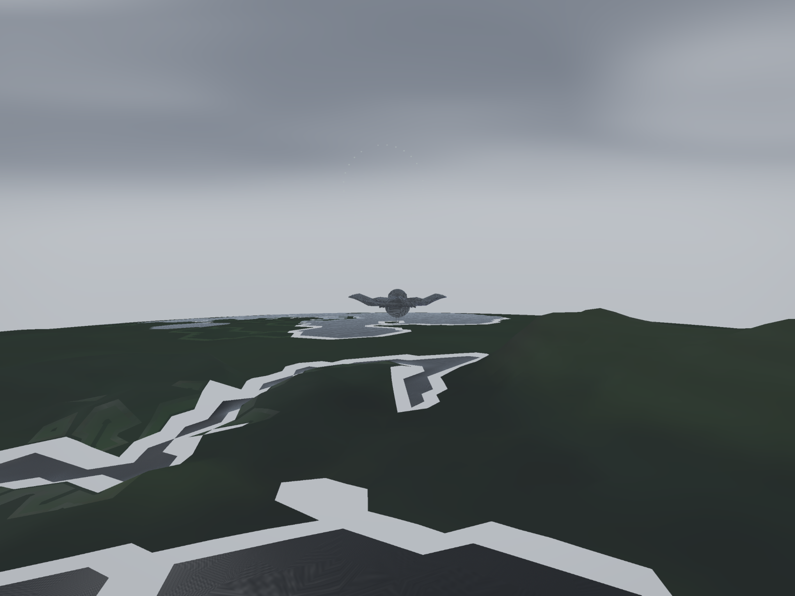 Crowmie gameplay showing a crow flying over a coastal world.